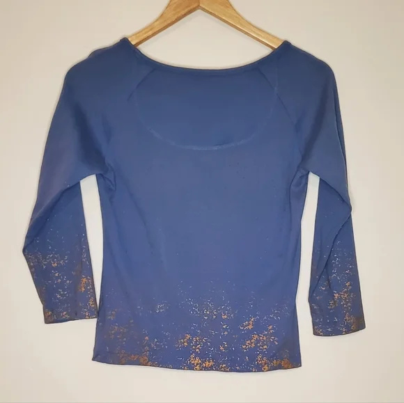 Gold Splash Periwinkle Blue 3/4 Sleeve Armani Exchange Shirt with Paint Accents - Picture 9 of 13